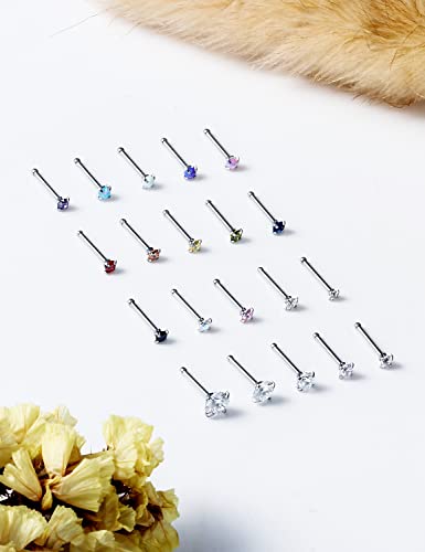 Vsnnsns 20G Nose Rings for Women Men 316L Surgical Stainless Steel L Shaped Nose Studs Screw Bone Opal Nose Rings Piercings 20 Gauge Nostril Piercing Nose Studs Jewelry Diamond CZ Silver for Women