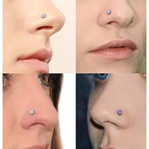 Vsnnsns 20G Nose Rings for Women Men 316L Surgical Stainless Steel L Shaped Nose Studs Screw Bone Opal Nose Rings Piercings 20 Gauge Nostril Piercing Nose Studs Jewelry Diamond CZ Silver for Women