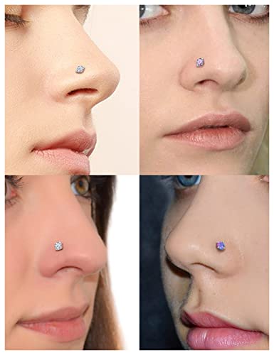 Vsnnsns 20G Nose Rings for Women Men 316L Surgical Stainless Steel L Shaped Nose Studs Screw Bone Opal Nose Rings Piercings 20 Gauge Nostril Piercing Nose Studs Jewelry Diamond CZ Silver for Women