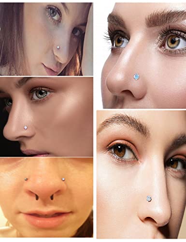 Vsnnsns 20G Nose Rings for Women Men 316L Surgical Stainless Steel L Shaped Nose Studs Screw Bone Opal Nose Rings Piercings 20 Gauge Nostril Piercing Nose Studs Jewelry Diamond CZ Silver for Women