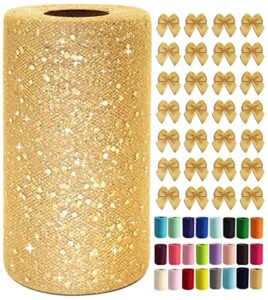 glitter tulle rolls 6 inch by 50 yards sequin tulle fabric ribbon for diy tutu skirt sewing bow wedding decorations craft supplies (antique gold)