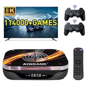 kinhank retro video game console built in 114000+ nostalgic games, super console x3 plus retro gaming console with 65+emulators,emuelec 4.5/android 9.0/coreelec all in 1,2.4g+5g wifi,bt 4.0,best gift