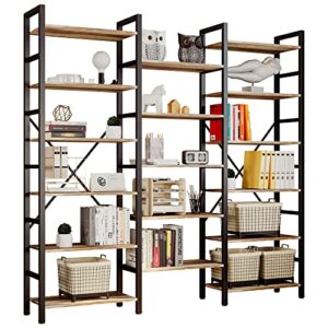 ironck bookcases and bookshelves triple wide 6 tiers industrial bookshelf, large etagere bookshelf open display shelves with metal frame for living room bedroom home office
