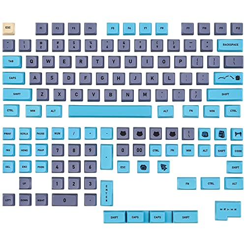 133 Keys PBT XDA Profile Keycaps Dye Sublimation Custom Keycap Set for Cherry MX Switches Mechanical Keyboard(Blue Cat)