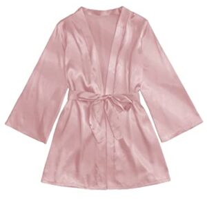 Verdusa Women's Satin Pajama Set 3 Piece Lace Trim Camisole and Shorts with Robe Pink L