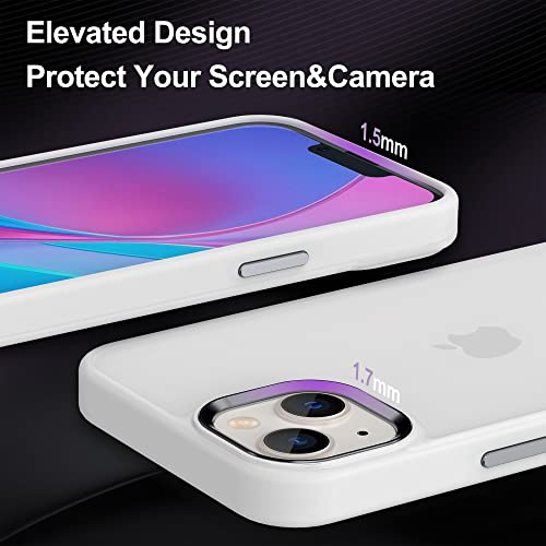Shockproof Phone Case ,Compatible for iPhone 13 Case, 4FT Military Drop Protection Translucent Matte Hard Back with Soft Edge Airbag Protective Phone Cases for iPhone 13 6.1 inch 2021 (White)