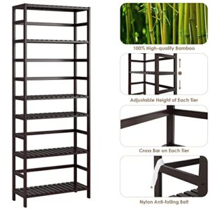 FOTOSOK 6-Tier Bamboo Shelf, Bamboo Bookcase with Adjustable Shelves, Free Standing Storage Shelf Unit, Plant Flower Stand for Kitchen, Bathroom, Home Office, Vintage