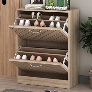 fufu&gaga shoe cabinet with 2 flip drawers for entryway, modern shoe storage cabinet, freestanding shoe rack storage organizer (22.4”w x 9.4”d x 29.5”h) (light brown)