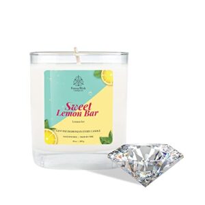 foreverwick sweet lemon bar surprise soy wax candle with diamond inside 10 oz jar, highly scented, exchange diamond for 14k gold & diamond fine jewelry, masterfully hand poured, 70 hour