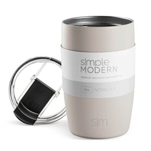 simple modern travel coffee mug tumbler with flip lid | reusable insulated stainless steel cold brew iced coffee cup thermos | gifts for women men him her | voyager collection | 12oz | almond birch