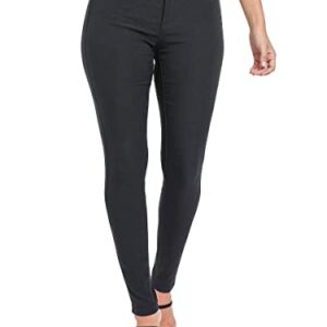 YMI Women’s Hyperstretch Skinny Pants, Mid Waisted Strech Pant, w/Zipper, 1-Button, Full Length, Stretchy, Non-Denim Jeans, Butt-Hugging, Bright Colors Black