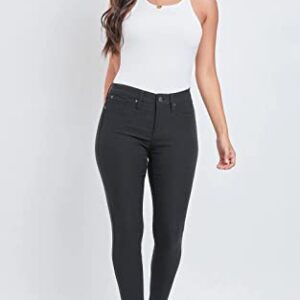 YMI Women’s Hyperstretch Skinny Pants, Mid Waisted Strech Pant, w/Zipper, 1-Button, Full Length, Stretchy, Non-Denim Jeans, Butt-Hugging, Bright Colors Black