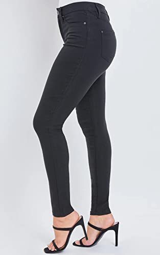 YMI Women’s Hyperstretch Skinny Pants, Mid Waisted Strech Pant, w/Zipper, 1-Button, Full Length, Stretchy, Non-Denim Jeans, Butt-Hugging, Bright Colors Black