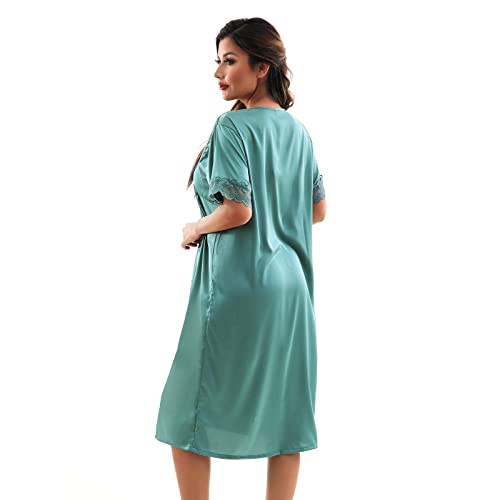 Harlychan Nightgown for Women, Satin Nightgown Robe Soft Lightweight Sleepwear, Wedding Party Lounge Wear Short Nightwear S-L (Small,Mint Green)