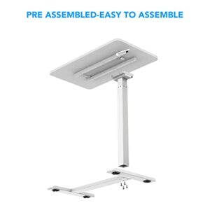 FLEXISPOT Medical Adjustable Overbed Bedside Table with Wheels Pneumatic Mobile Standing Desk Laptop Desk Rolling Computer Cart Movable Overbed Table Hospital Home Use(27.6" W x 15.7" D, White Table)