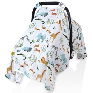 muslin car seat canopy for babies, metplus lightweight infant carseat cover breathable baby carrier cover for boys girls, fit spring summer/hot days/warm weather, woodland animals