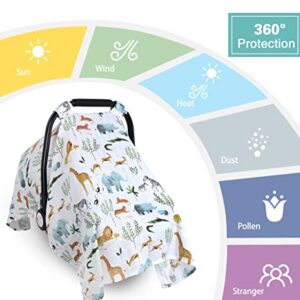 Muslin Car Seat Canopy for Babies, Metplus Lightweight Infant Carseat Cover Breathable Baby Carrier Cover for Boys Girls, Fit Spring Summer/Hot Days/Warm Weather, Woodland Animals