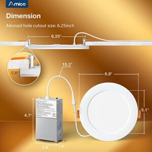 Amico 6 Pack 6 Inch 5CCT LED Recessed Ceiling Light with Night Light, 2700K/3000K/3500K/4000K/5000K Selectable Ultra-Thin Recessed Lighting, 12W=110W, 1100LM, Dimmable Canless Wafer Downlight - ETL