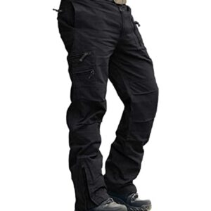 AKARMY Men's Work Pants, Cargo Pants for Men, Straight Tactical Pants, Work Travel Casual Pant with Multi Zipper Pockets 9920 Black 38