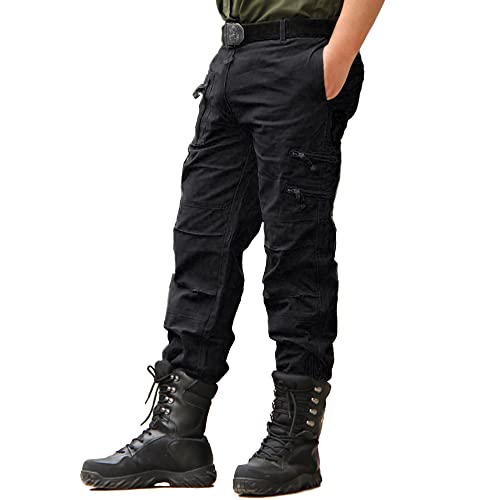 AKARMY Men's Work Pants, Cargo Pants for Men, Straight Tactical Pants, Work Travel Casual Pant with Multi Zipper Pockets 9920 Black 38