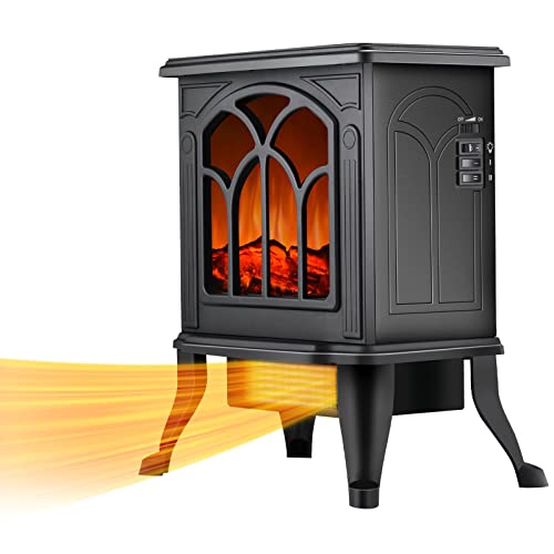 Electric Fireplace Heater, Infrared Space Heater with 3s Fast Heating, 1500W 750W 2 Modes, 3D Flame Effect, Overheat Tip-Over Protection, Brightness Adjustable, Safe Free Standing Stove Without Noise