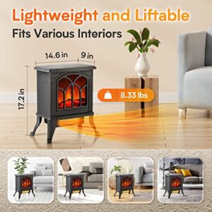 Electric Fireplace Heater, Infrared Space Heater with 3s Fast Heating, 1500W 750W 2 Modes, 3D Flame Effect, Overheat Tip-Over Protection, Brightness Adjustable, Safe Free Standing Stove Without Noise