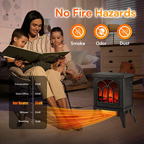 Electric Fireplace Heater, Infrared Space Heater with 3s Fast Heating, 1500W 750W 2 Modes, 3D Flame Effect, Overheat Tip-Over Protection, Brightness Adjustable, Safe Free Standing Stove Without Noise