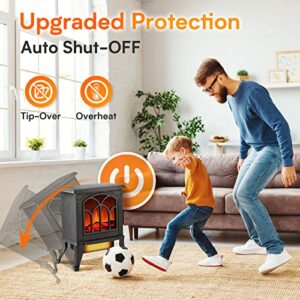 Electric Fireplace Heater, Infrared Space Heater with 3s Fast Heating, 1500W 750W 2 Modes, 3D Flame Effect, Overheat Tip-Over Protection, Brightness Adjustable, Safe Free Standing Stove Without Noise