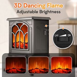 Electric Fireplace Heater, Infrared Space Heater with 3s Fast Heating, 1500W 750W 2 Modes, 3D Flame Effect, Overheat Tip-Over Protection, Brightness Adjustable, Safe Free Standing Stove Without Noise