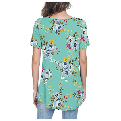 Womens Tops Hide Belly Tunic 2022 Summer Short Sleeve T Shirts Long Flowy Tshirt Casual Dressy Blouses to Wear with Leggings Mint Green