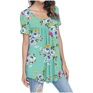 Womens Tops Hide Belly Tunic 2022 Summer Short Sleeve T Shirts Long Flowy Tshirt Casual Dressy Blouses to Wear with Leggings Mint Green