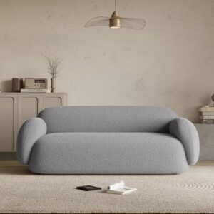 acanva modern minimalist sofa for living room lounge home office, rounded edges couch with soft boucle upholstered, 74”w, grey