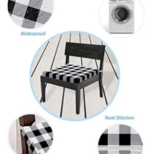 Prime-Home Indoor/Outdoor Waterproof Seat Cushion Cover, Black and White Buffalo Plaid Patio Chair Seat Cushion Slip Cover 4 Pack Chair Cushion Cover with Ties 20''x18'' Farm Style