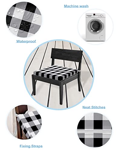 Prime-Home Indoor/Outdoor Waterproof Seat Cushion Cover, Black and White Buffalo Plaid Patio Chair Seat Cushion Slip Cover 4 Pack Chair Cushion Cover with Ties 20''x18'' Farm Style