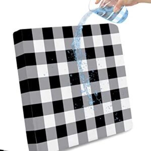 Prime-Home Indoor/Outdoor Waterproof Seat Cushion Cover, Black and White Buffalo Plaid Patio Chair Seat Cushion Slip Cover 4 Pack Chair Cushion Cover with Ties 20''x18'' Farm Style