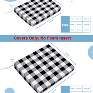 Prime-Home Indoor/Outdoor Waterproof Seat Cushion Cover, Black and White Buffalo Plaid Patio Chair Seat Cushion Slip Cover 4 Pack Chair Cushion Cover with Ties 20''x18'' Farm Style