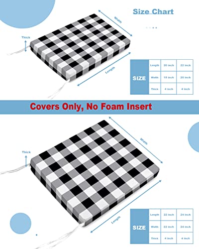 Prime-Home Indoor/Outdoor Waterproof Seat Cushion Cover, Black and White Buffalo Plaid Patio Chair Seat Cushion Slip Cover 4 Pack Chair Cushion Cover with Ties 20''x18'' Farm Style