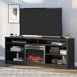 ameriwood home hendrix 65" tv stand with electric fireplace insert and 6 shelves, black oak