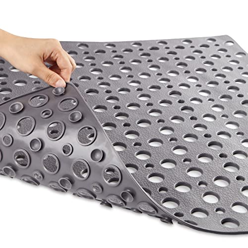 ENKOSI Large Square Non Slip Shower Mat | 27 x 27-inch Shower Mats for Showers Anti Slip - Square Shower Stall Mat for Bathroom Shower Floors | Secure Suction Cups and Drain Holes (Grey)