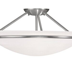 3 Light Brushed Nickel Ceiling Light Fixture with White Alabaster Glass Shade