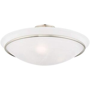 3 Light Brushed Nickel Ceiling Light Fixture with White Alabaster Glass Shade