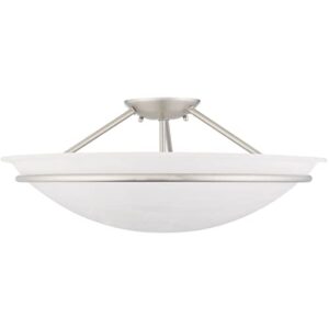 3 Light Brushed Nickel Ceiling Light Fixture with White Alabaster Glass Shade