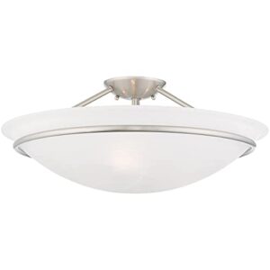 3 Light Brushed Nickel Ceiling Light Fixture with White Alabaster Glass Shade