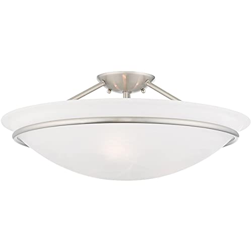 3 Light Brushed Nickel Ceiling Light Fixture with White Alabaster Glass Shade