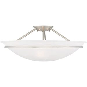 3 Light Brushed Nickel Ceiling Light Fixture with White Alabaster Glass Shade