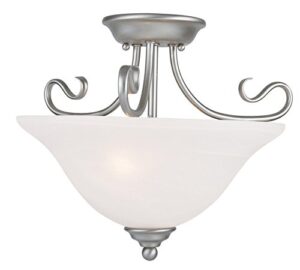 2 light brushed nickel ceiling light fixture with white alabaster glass shade