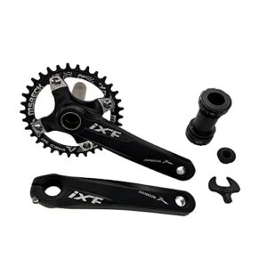 bike crank arm set mountain bike crank arm set 170mm 104 bcd with bottom bracket kit, single chainring and chainring bolts for mtb bmx road bicyle, compatible with shimano, fsa, gaint (black, 34t)