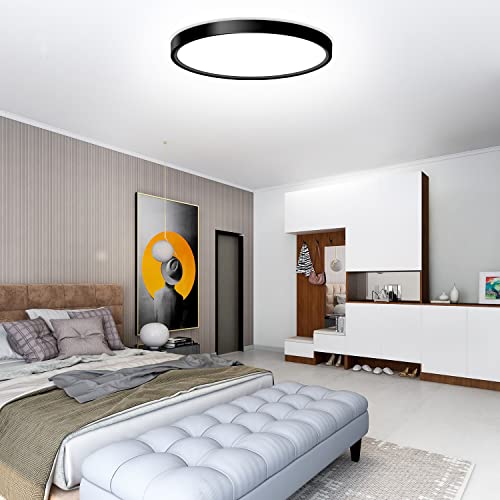 LED Flush Mount Ceiling Light Fixture, 9inch Modern Black LED Ceiling Light, 18W 5000K, Low Profile Slim Flat Surface Mount Ceiling Lights for Bedroom Kitchen Hallway Laundry Stairwell Basement Closet