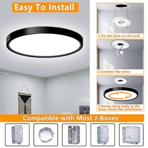 LED Flush Mount Ceiling Light Fixture, 9inch Modern Black LED Ceiling Light, 18W 5000K, Low Profile Slim Flat Surface Mount Ceiling Lights for Bedroom Kitchen Hallway Laundry Stairwell Basement Closet