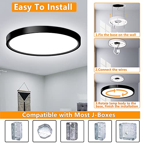 LED Flush Mount Ceiling Light Fixture, 9inch Modern Black LED Ceiling Light, 18W 5000K, Low Profile Slim Flat Surface Mount Ceiling Lights for Bedroom Kitchen Hallway Laundry Stairwell Basement Closet